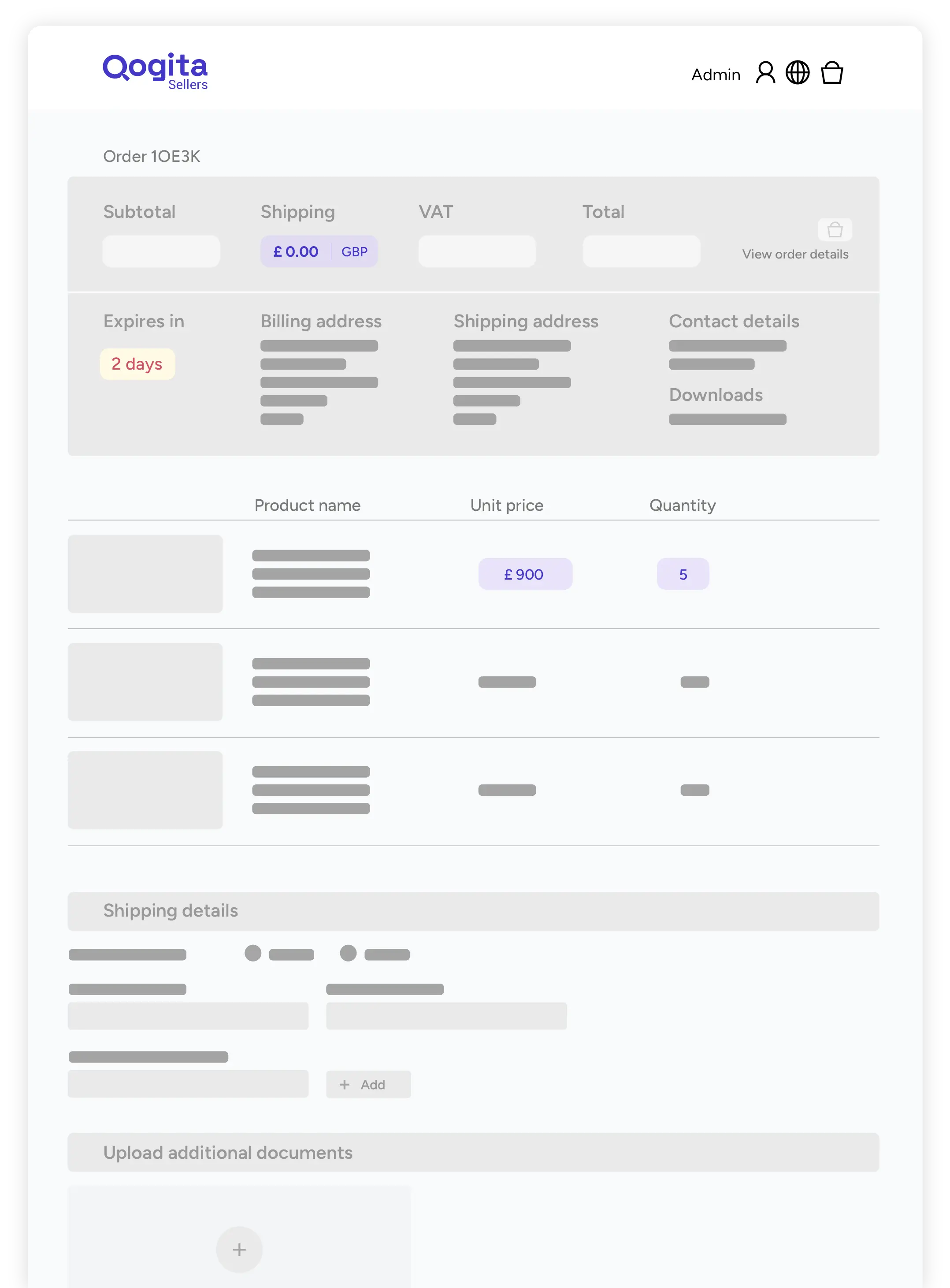 An image of the seller portal, showing the order detail page